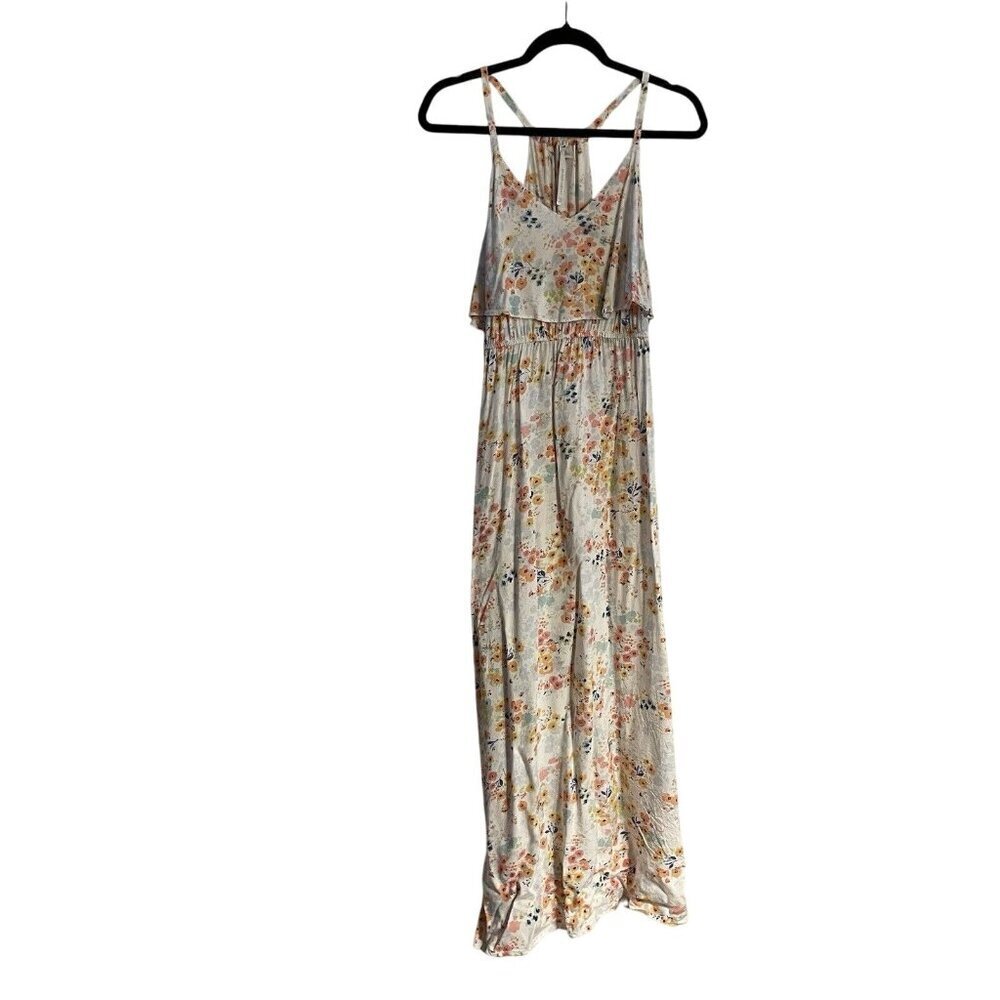 LC Lauren Conrad Women SZ S White Floral Strappy Side Slit Maxi Sundress